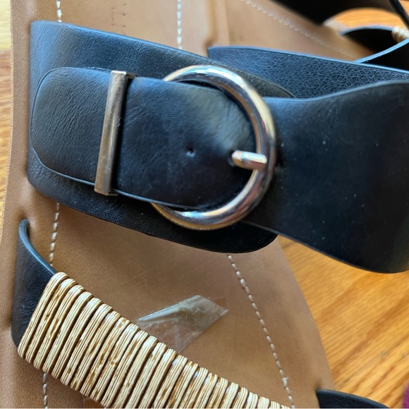 Cloudwalkers open-toe sandals with black leather buckle and raffia wood 8W wide - Picture 11 of 13